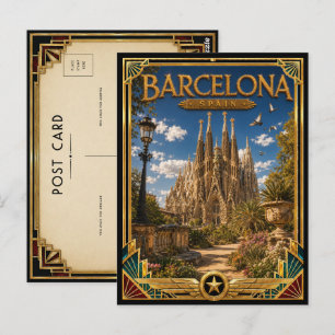 Barcelona Spanien Vintage Sagrada Família Art Deco Postkarte