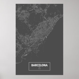 Barcelona, Spanien (weiß auf schwarz) Poster