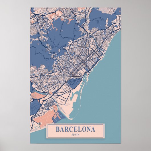 Barcelona Spanien Windige Stadtkarte Reise Poster (Vorne)