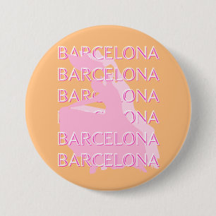 Barcelona Travel Art, Spanien, Orange, Pink Button