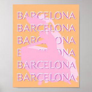 Barcelona Travel Art, Spanien, Orange, Pink Poster