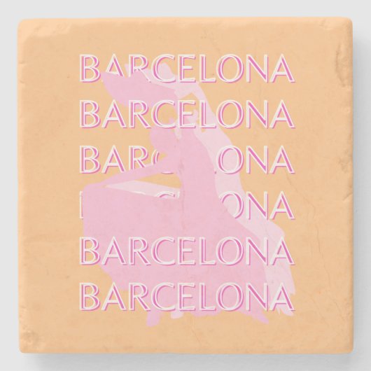 Barcelona Travel Art, Spanien, Orange, Pink Steinuntersetzer (Vorderseite)