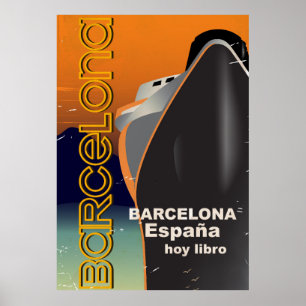 Barcelona Vintage Kreuzfahrtschiff Reiseplakat Poster