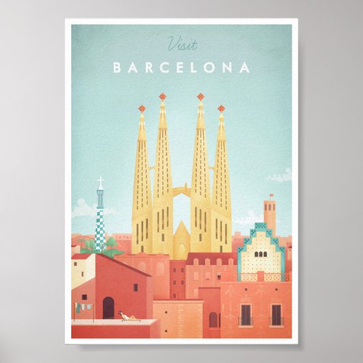 Barcelona Vintage Travel Poster (Vorne)