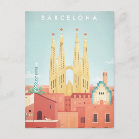 Barcelona Vintage Travel Poster - Art Postkarte (Vorderseite)
