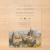 Barcelona Watercolor Destination Wedding Acryleinladungen (Vorderseite)