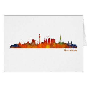 Barcelona watercolor skyline v01