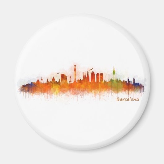 Barcelona watercolor Skyline v03 Magnet (Vorne)