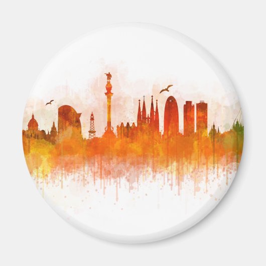 Barcelona watercolor Skyline v03 Magnet (Vorne)