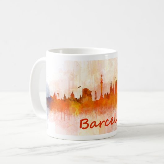 Barcelona watercolor Skyline v04 Kaffeetasse (Vorderseite Links)
