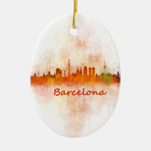 Barcelona watercolor Skyline v04 Keramikornament