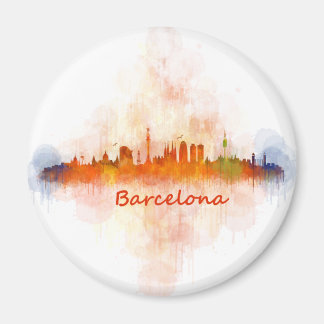 Barcelona watercolor Skyline v04 Magnet