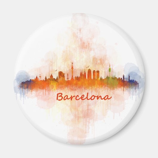 Barcelona watercolor Skyline v04 Magnet (Vorne)