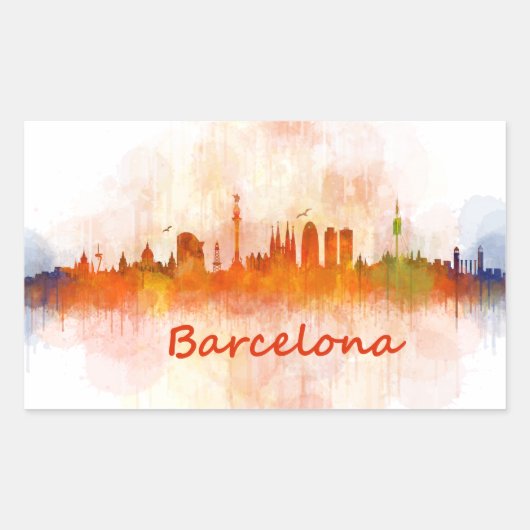 Barcelona watercolor Skyline v04 Rechteckiger Aufkleber (Vorderseite)