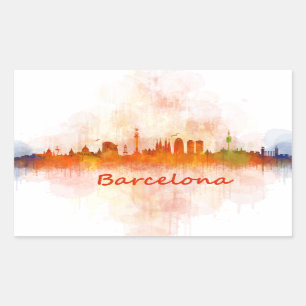 Barcelona watercolor Skyline v04 Rechteckiger Aufkleber