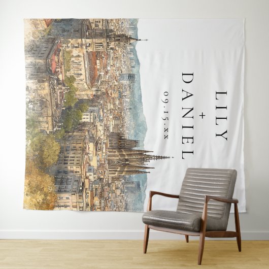 Barcelona Wedding Photo Backdrop Wandteppich (Beispiel (Horizontal))