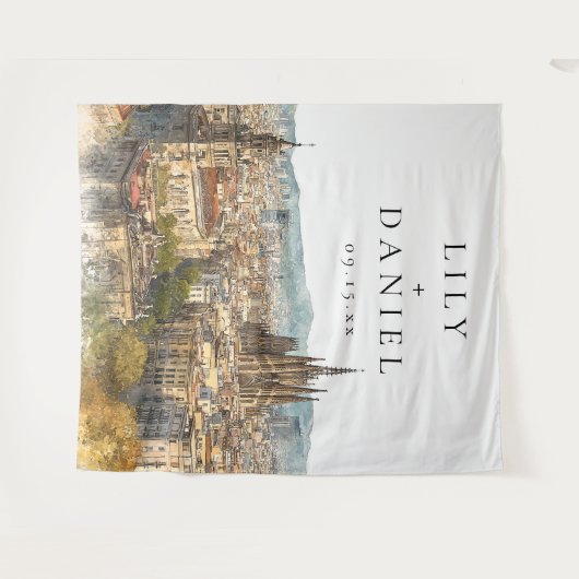Barcelona Wedding Photo Backdrop Wandteppich (Vorderseite (Horizontal))