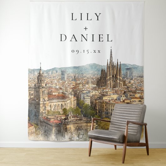 Barcelona Wedding Photo Backdrop Wandteppich (Beispiel)