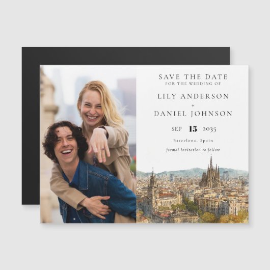 Barcelona Wedding Photo Save The Date Magneteinladung (Vorne/Hinten)