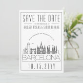 Barcelona Wedding Stylized Skyline Save the Date Einladung (Stehend Vorderseite)