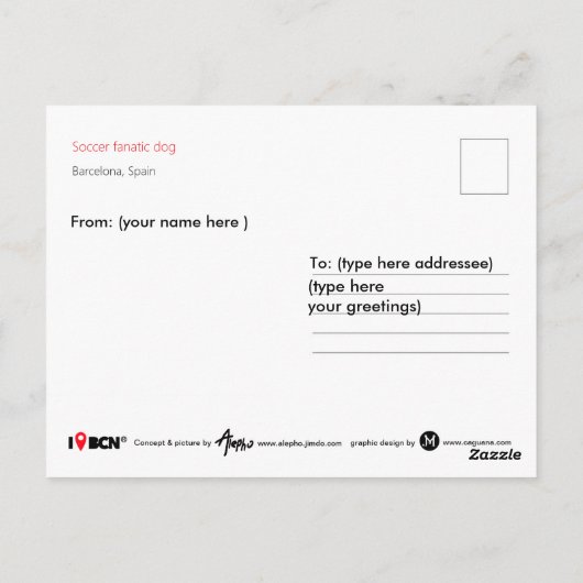 Barcelona's fanatic soccer dog postkarte (Rückseite)