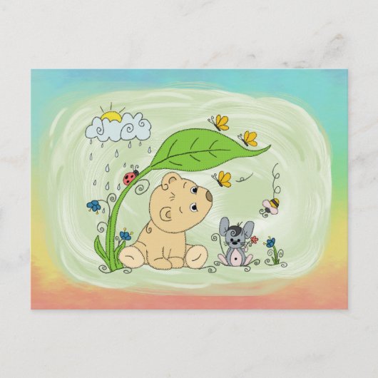 Bärchen im Regen Postkarte (Vorderseite)