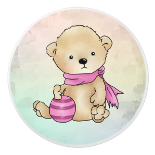 Bärchen mit Ball, rosa Keramikknauf