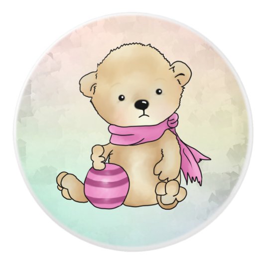 Bärchen mit Ball, rosa Keramikknauf (Vorderseite)