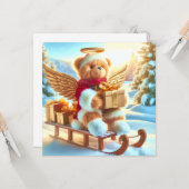 Bärchen Plüschbär auf Schlitten mit Geschenken Karte (Vorderseite/Rückseite Beispiel)