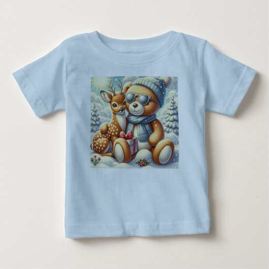 Bärchen Rehkitz im Schnee mit Geschenk Baby T-shirt (Vorderseite)