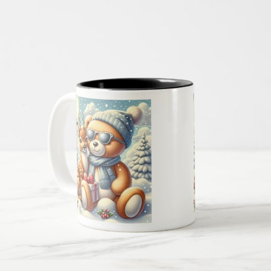Bärchen Rehkitz im Schnee mit Geschenk Zweifarbige Tasse (Vorderseite Links)
