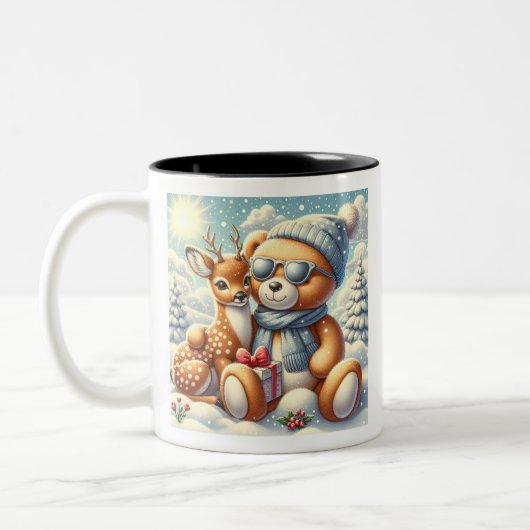 Bärchen Rehkitz im Schnee mit Geschenk Zweifarbige Tasse (Links)