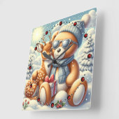 Bärchen Rehkitz Weihnachten Christmas Quadratische Wanduhr (Winkel)