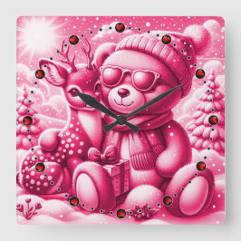 Bärchen Rehkitz Weihnachten Christmas Quadratische Wanduhr