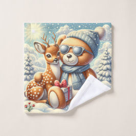 Bärchen Rehkitz Weihnachten Christmas Waschlappen