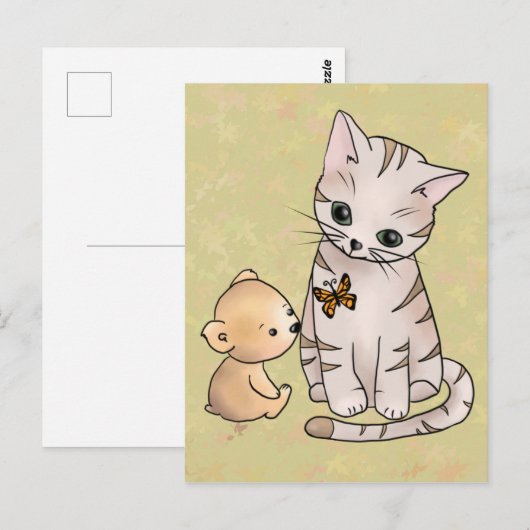 Bärchen und Katze Postkarte (Vorne/Hinten)