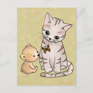 Bärchen und Katze Postkarte
