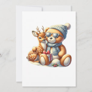 Bärchen und sein Rehkitz im Schnee Einladung