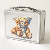 Bärchen und sein Rehkitz im Schnee Metall Brotdose (Vorderseite)