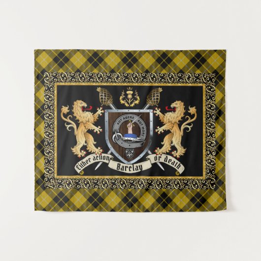 Barclay Clan Abzeichen & Motto w/Lions Tapestry Wandteppich (Vorderseite (Horizontal))