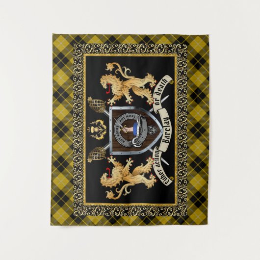 Barclay Clan Abzeichen & Motto w/Lions Tapestry Wandteppich (Vorderseite)