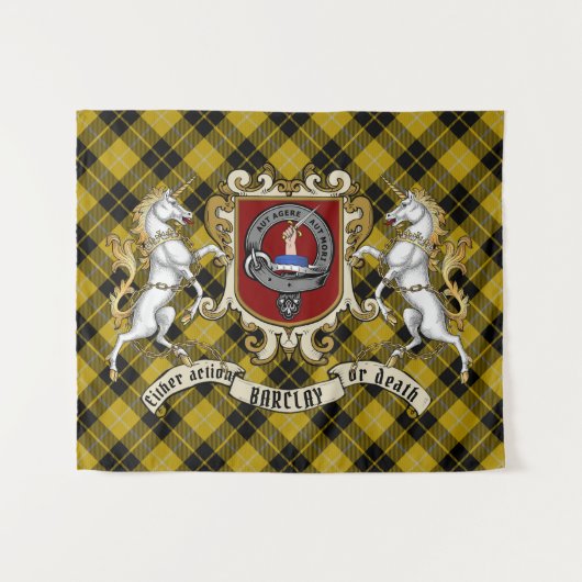 Barclay Clan Abzeichen & Unicorns w/Tartan Wandteppich (Vorderseite (Horizontal))