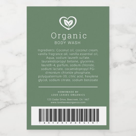 Barcode-Blätter für die Schönheitsinhaltsstoffe -  Weinetikett (Einzelnes Label)