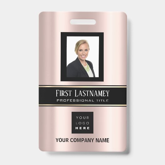 Barcode Foto Name ID Karte Vertikale Rose Gold VIP Ausweis (Vorderseite)