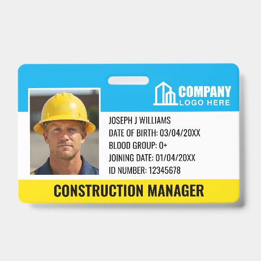 Barcode für das Logo "Baustelle-ID" Blaue Vorlage Ausweis (Front)