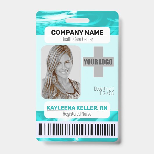 Barcode-ID-Foto-Vorlage Aquamarin grüne Marmornade Ausweis (Vorderseite)