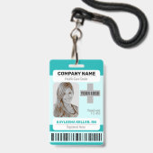 Barcode-ID-Foto Vorlage Aquamarin grünes medizinis Ausweis (Vorderseite mit Lanyard)