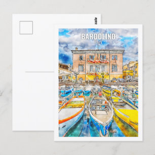 Bardolino Italien Berühmte Reise Wasserfarben Skiz Postkarte