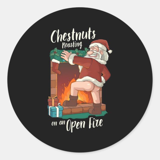 Bare Arsed Santa Rude Pun Roasting Nuts Runder Aufkleber (Vorderseite)
