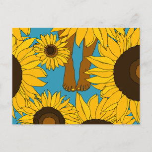 Bare Füße im Sonnenblumenfeld Postkarte